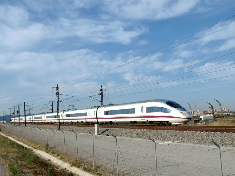 Tren AVE de Renfe estacionado en una estación española lista para salida